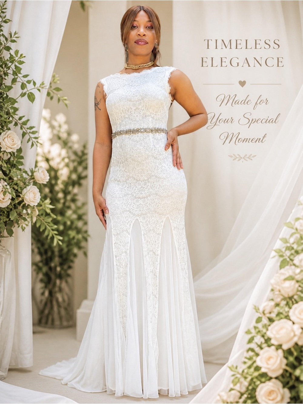 Betsy & Adam Lace Bridal Gown Ivory Mermaid Wedding Dress Size 4 Elegant Formal